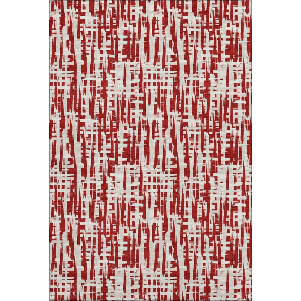 HomeRoots 10' X 14' Abstract Geometric Area Rug - Red, Beige, Ivory | Washable, UV Protected, Stain-Resistant 683003