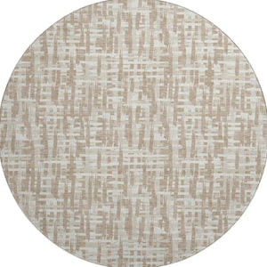HomeRoots 8' Tan Beige & Ivory Abstract Geometric Round Rug - Washable, UV Protected, Pet-Friendly Decor 683006