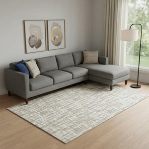 HomeRoots 9' X 12' Tan Beige Ivory Abstract Geometric Area Rug - Washable, UV Protected, Pet-Friendly Design 683008