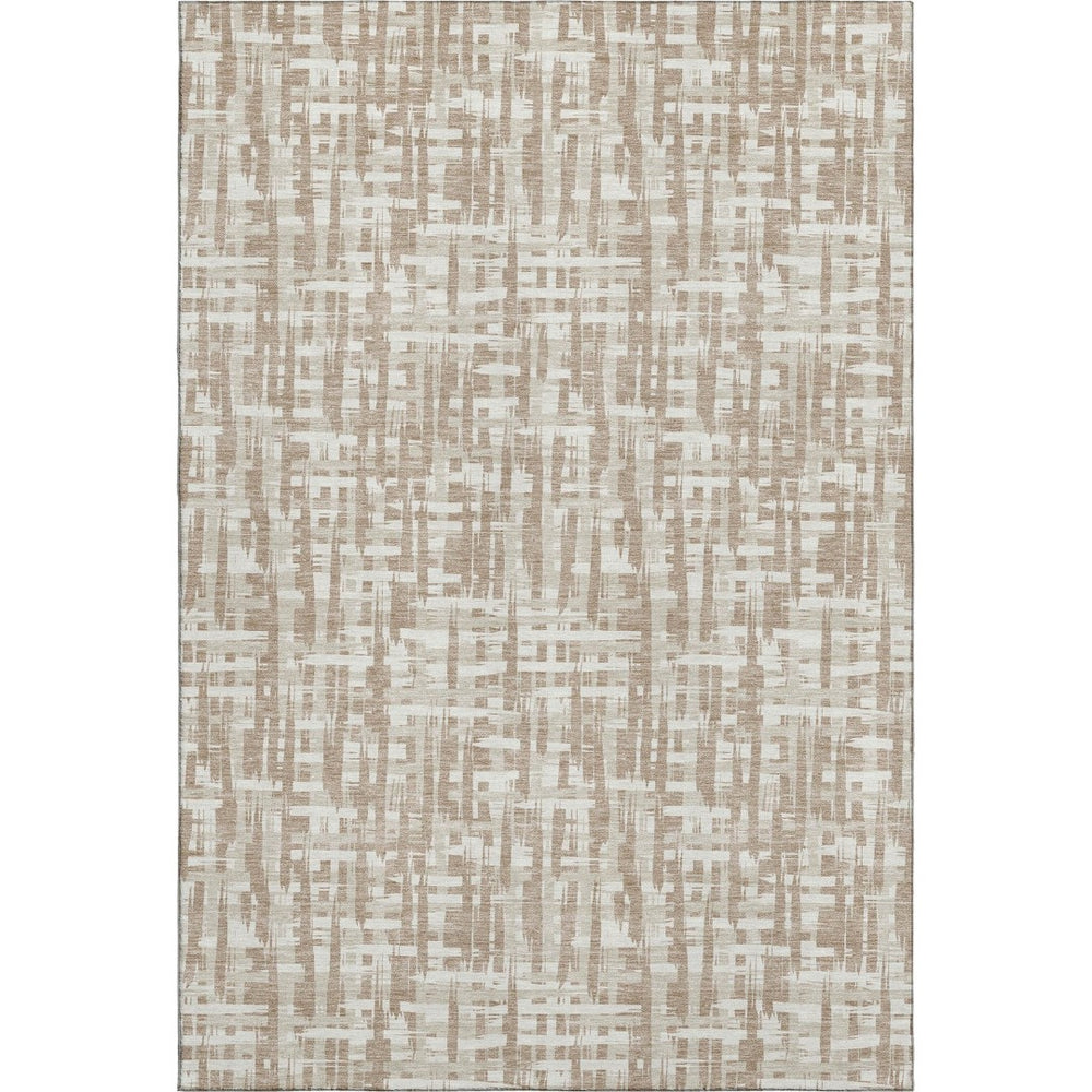 HomeRoots 9' X 12' Tan Beige Ivory Abstract Geometric Area Rug - Washable, UV Protected, Pet-Friendly Design 683008