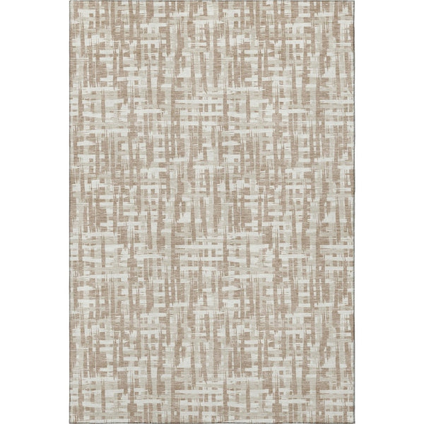 HomeRoots 9' X 12' Tan Beige Ivory Abstract Geometric Area Rug - Washable, UV Protected, Pet-Friendly Design 683008