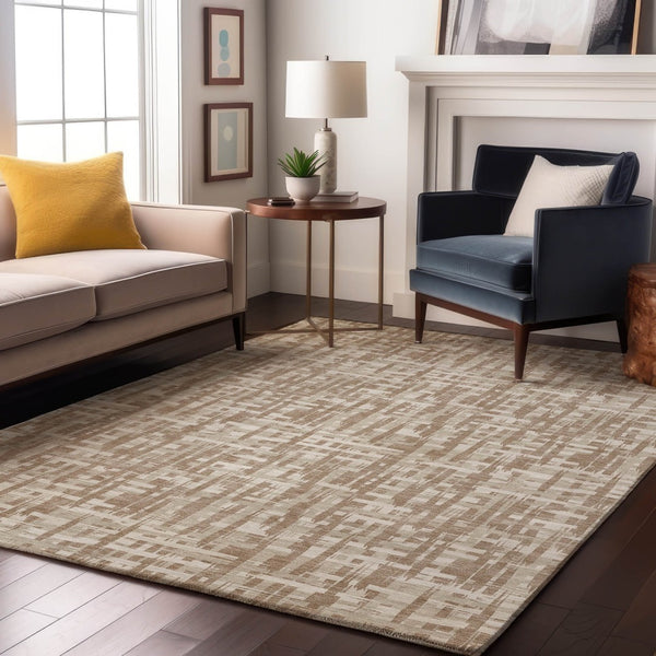 HomeRoots 10' X 14' Tan Beige Ivory Abstract Geometric Area Rug - Durable, Washable, UV Protected for Homes 683009