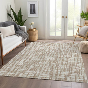 HomeRoots 10' X 14' Tan Beige Ivory Abstract Geometric Area Rug - Durable, Washable, UV Protected for Homes 683009