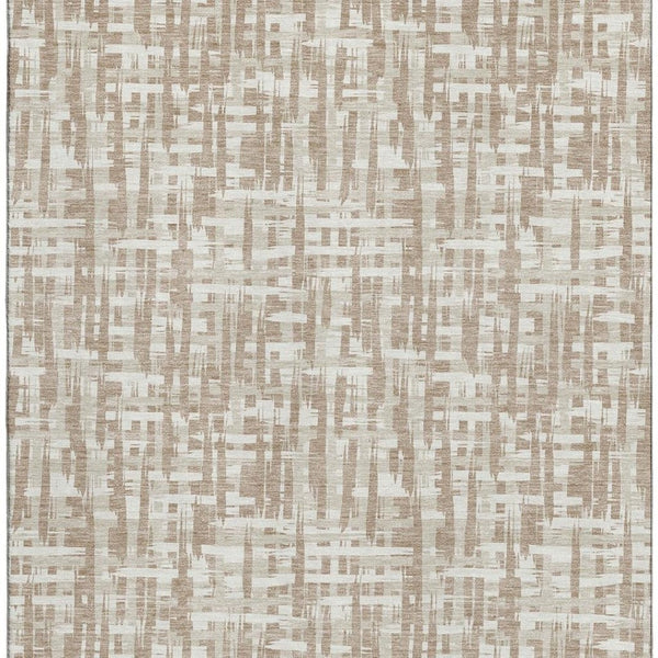 HomeRoots 10' X 14' Tan Beige Ivory Abstract Geometric Area Rug - Durable, Washable, UV Protected for Homes 683009