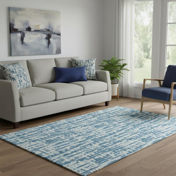 HomeRoots 5' X 8' Teal Ivory Gray Abstract Geometric Machine Washable Area Rug with UV Protection & Style 683011