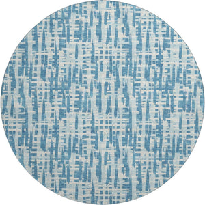 HomeRoots 8' Stylish Teal Ivory Gray Abstract Round Rug - Washable, UV-Protected, Perfect for Homes with Kids! 683012