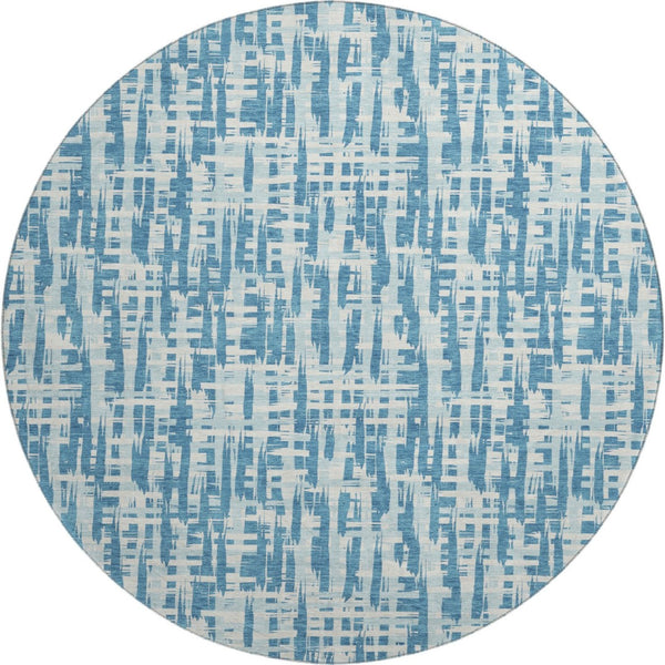 HomeRoots 8' Stylish Teal Ivory Gray Abstract Round Rug - Washable, UV-Protected, Perfect for Homes with Kids! 683012