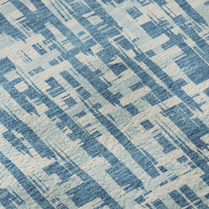 HomeRoots 8' Stylish Teal Ivory Gray Abstract Round Rug - Washable, UV-Protected, Perfect for Homes with Kids! 683012