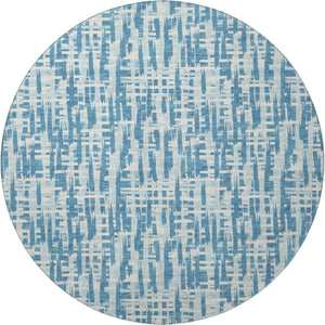 HomeRoots 8' Stylish Teal Ivory Gray Abstract Round Rug - Washable, UV-Protected, Perfect for Homes with Kids! 683012