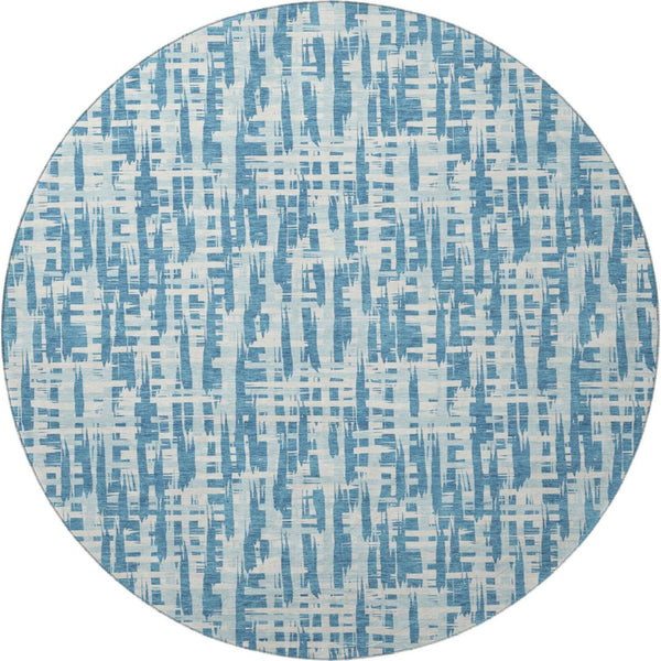 HomeRoots 8' Stylish Teal Ivory Gray Abstract Round Rug - Washable, UV-Protected, Perfect for Homes with Kids! 683012