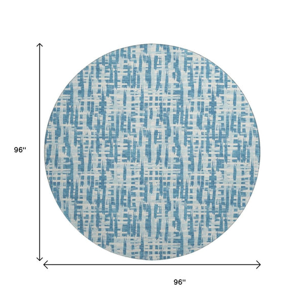 HomeRoots 8' Stylish Teal Ivory Gray Abstract Round Rug - Washable, UV-Protected, Perfect for Homes with Kids! 683012