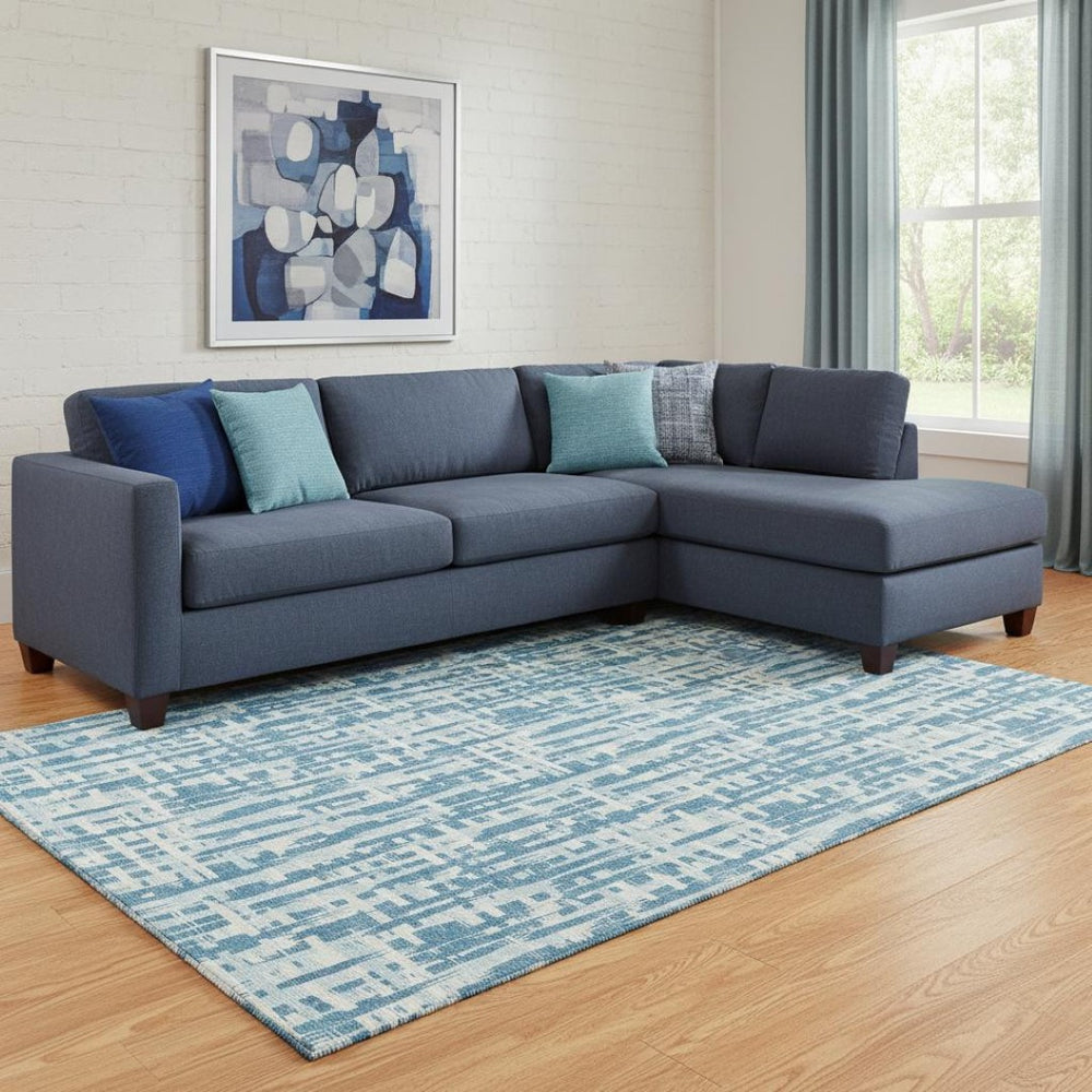 HomeRoots 8' X 10' Teal, Ivory & Gray Abstract Area Rug - Washable, UV-Resistant, Perfect for Modern Homes! 683013