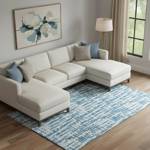 HomeRoots 9' X 12' Teal Ivory Gray Abstract Geometric Area Rug - Washable, UV Protected, Stain Resistant Design 683014