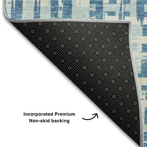 HomeRoots 10' Abstract Geometric Area Rug in Teal, Ivory & Gray - Washable, UV-Protected, Pet-Friendly Design 683015