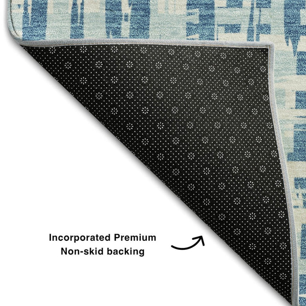 HomeRoots 10' Abstract Geometric Area Rug in Teal, Ivory & Gray - Washable, UV-Protected, Pet-Friendly Design 683015