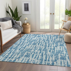 HomeRoots 10' Abstract Geometric Area Rug in Teal, Ivory & Gray - Washable, UV-Protected, Pet-Friendly Design 683015