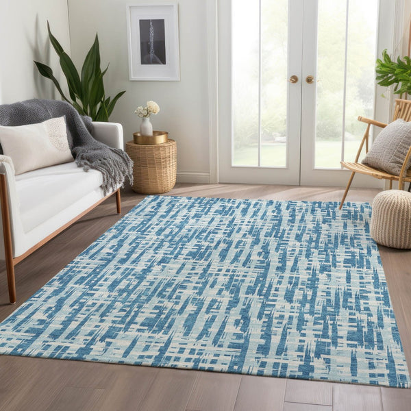 HomeRoots 10' Abstract Geometric Area Rug in Teal, Ivory & Gray - Washable, UV-Protected, Pet-Friendly Design 683015