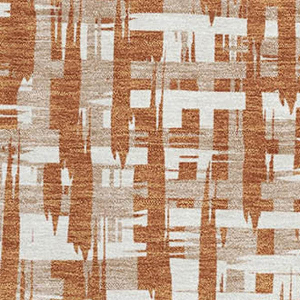 HomeRoots 5' X 8' Terra Cotta Ivory Beige Abstract Geometric Washable Area Rug - Durable, UV-Protected Design 683017