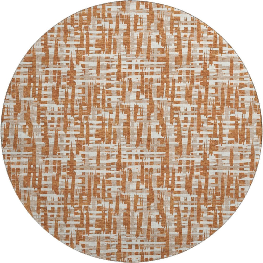 HomeRoots 8' Washable Terra Cotta Round Rug with UV Protection - Abstract Geometric Design for Modern Homes 683018