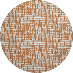 HomeRoots 8' Washable Terra Cotta Round Rug with UV Protection - Abstract Geometric Design for Modern Homes 683018