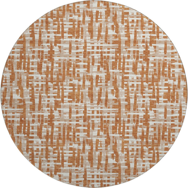 HomeRoots 8' Washable Terra Cotta Round Rug with UV Protection - Abstract Geometric Design for Modern Homes 683018