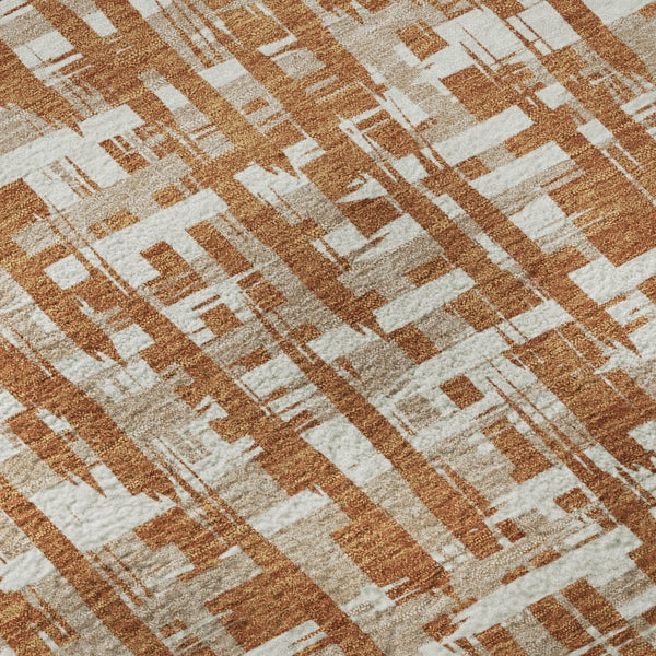 HomeRoots 8' Washable Terra Cotta Round Rug with UV Protection - Abstract Geometric Design for Modern Homes 683018