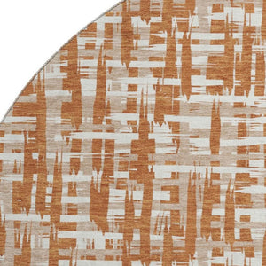 HomeRoots 8' Washable Terra Cotta Round Rug with UV Protection - Abstract Geometric Design for Modern Homes 683018