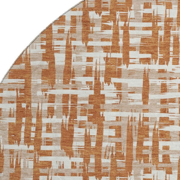 HomeRoots 8' Washable Terra Cotta Round Rug with UV Protection - Abstract Geometric Design for Modern Homes 683018