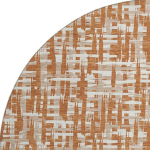 HomeRoots 8' Washable Terra Cotta Round Rug with UV Protection - Abstract Geometric Design for Modern Homes 683018