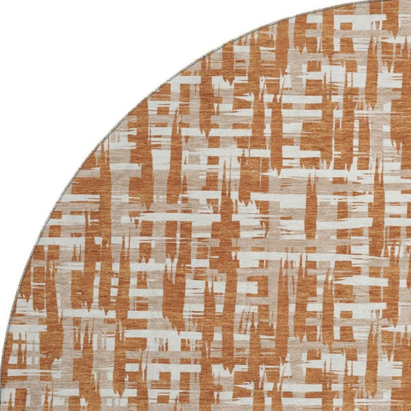 HomeRoots 8' Washable Terra Cotta Round Rug with UV Protection - Abstract Geometric Design for Modern Homes 683018