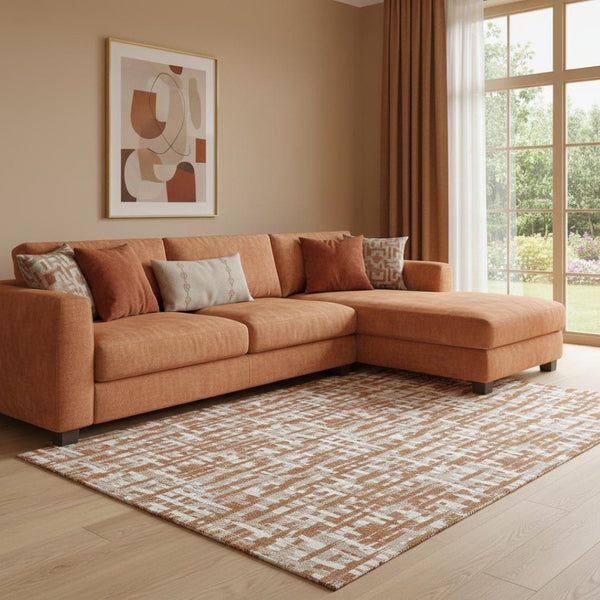 HomeRoots 8' X 10' Modern Terra Cotta Abstract Geometric Area Rug – Washable, UV-Protected, Pet-Friendly Design 683019