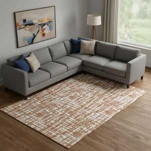 HomeRoots 9' X 12' Abstract Geometric Area Rug in Terra Cotta, Ivory & Beige – Washable, UV Protected & Stylish 683020