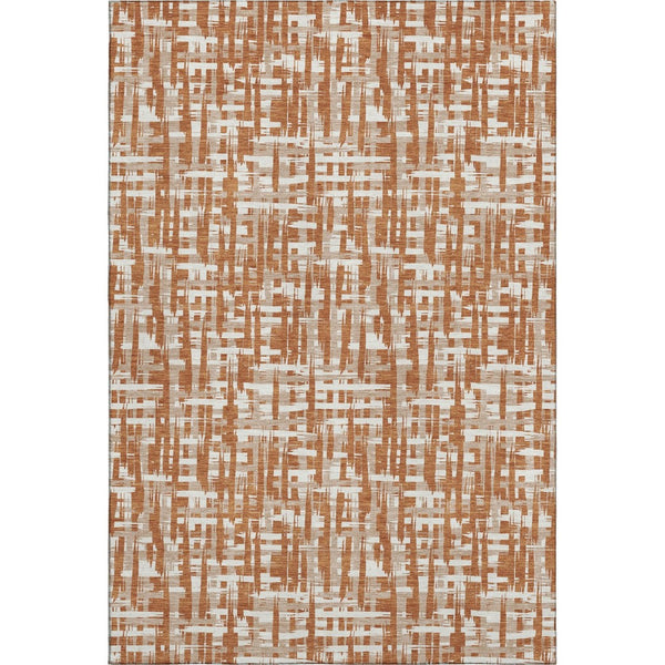 HomeRoots 9' X 12' Abstract Geometric Area Rug in Terra Cotta, Ivory & Beige – Washable, UV Protected & Stylish 683020