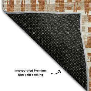 HomeRoots 9' X 12' Abstract Geometric Area Rug in Terra Cotta, Ivory & Beige – Washable, UV Protected & Stylish 683020