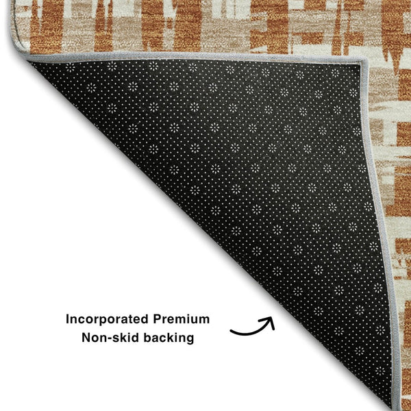 HomeRoots 9' X 12' Abstract Geometric Area Rug in Terra Cotta, Ivory & Beige – Washable, UV Protected & Stylish 683020