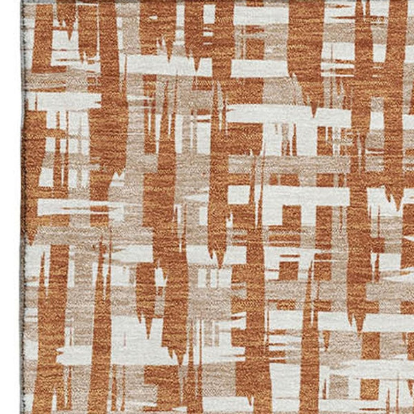 HomeRoots 9' X 12' Abstract Geometric Area Rug in Terra Cotta, Ivory & Beige – Washable, UV Protected & Stylish 683020