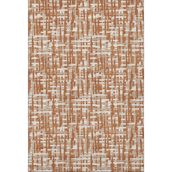 HomeRoots 9' X 12' Abstract Geometric Area Rug in Terra Cotta, Ivory & Beige – Washable, UV Protected & Stylish 683020