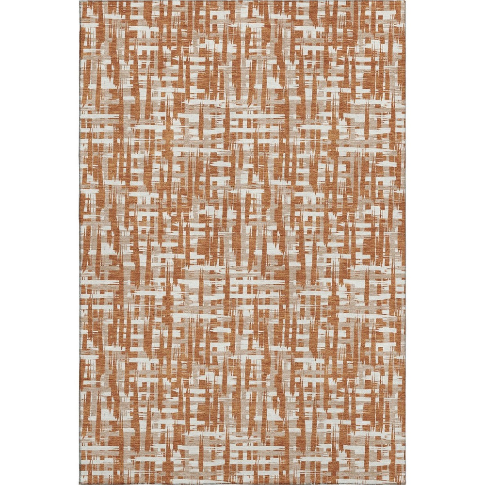 HomeRoots 10' X 14' Terra Cotta Abstract Geometric Rug - Washable, UV-Resistant, Ideal for High-Traffic Areas 683021