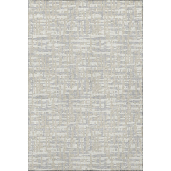 HomeRoots 5' X 8' Beige Ivory Silver Geometric Area Rug - Washable, UV Protected, Stain-Resistant & Durable! 683023