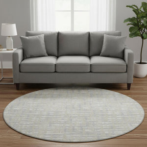 HomeRoots 8' Beige Ivory and Silver Abstract Round Rug - Washable, UV Protected, Perfect for High-Traffic Areas 683024