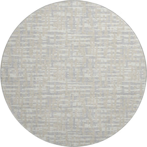 HomeRoots 8' Beige Ivory and Silver Abstract Round Rug - Washable, UV Protected, Perfect for High-Traffic Areas 683024
