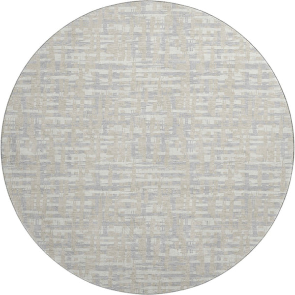 HomeRoots 8' Beige Ivory and Silver Abstract Round Rug - Washable, UV Protected, Perfect for High-Traffic Areas 683024