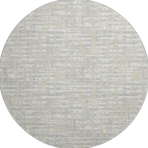 HomeRoots 8' Beige Ivory and Silver Abstract Round Rug - Washable, UV Protected, Perfect for High-Traffic Areas 683024