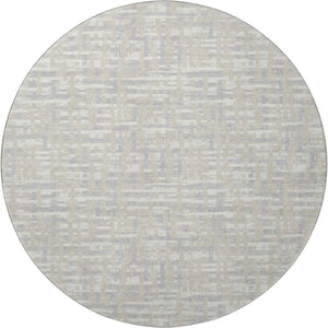 HomeRoots 8' Beige Ivory and Silver Abstract Round Rug - Washable, UV Protected, Perfect for High-Traffic Areas 683024