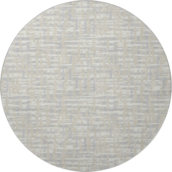HomeRoots 8' Beige Ivory and Silver Abstract Round Rug - Washable, UV Protected, Perfect for High-Traffic Areas 683024