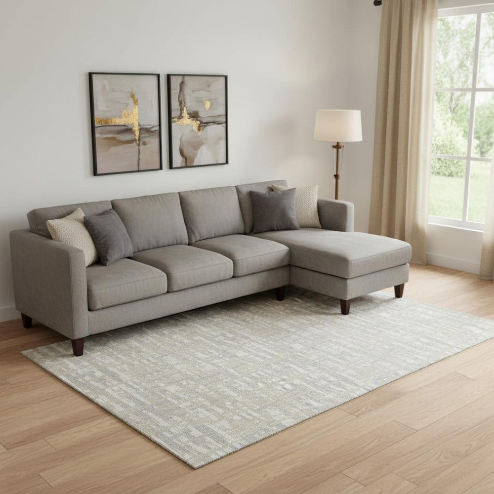 HomeRoots 9' X 12' Washable Abstract Geometric Area Rug in Beige, Ivory & Silver - UV Protected & Durable Design 683026