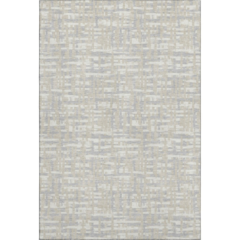 HomeRoots 9' X 12' Washable Abstract Geometric Area Rug in Beige, Ivory & Silver - UV Protected & Durable Design 683026