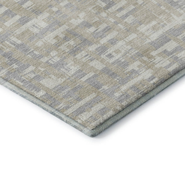 HomeRoots 9' X 12' Washable Abstract Geometric Area Rug in Beige, Ivory & Silver - UV Protected & Durable Design 683026