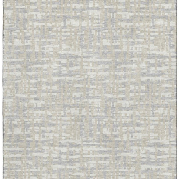 HomeRoots 9' X 12' Washable Abstract Geometric Area Rug in Beige, Ivory & Silver - UV Protected & Durable Design 683026