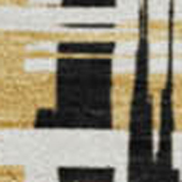 HomeRoots 8' Modern Black Ivory Gold Abstract Geometric Round Rug - Washable, UV Protected & Stain Resistant 683030